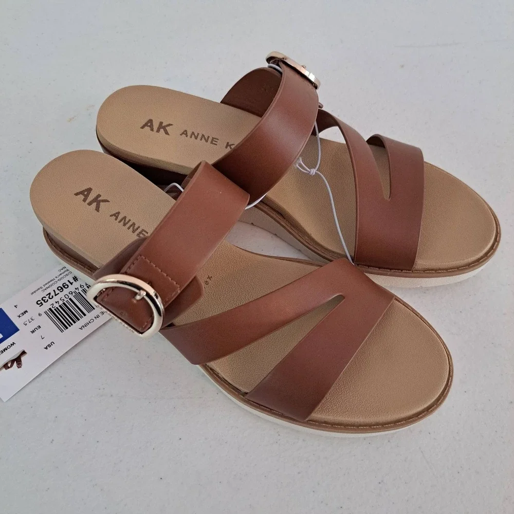 Anne Klein‎ AKLALASA Wedge Sandal Womens 7 Cognac New iFlex Platform 1242-629